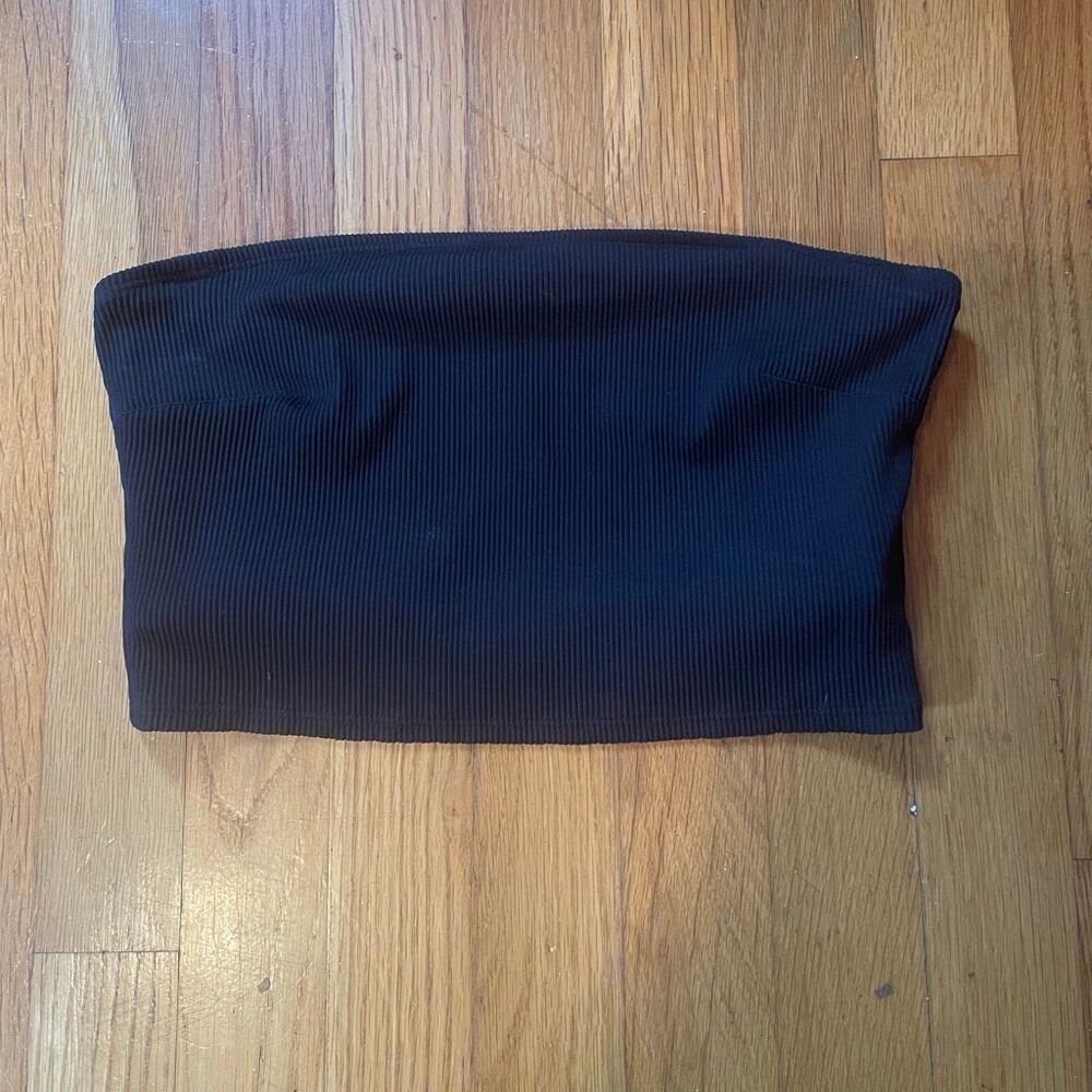AERIE | black ribbed bandeau bathing suit top M